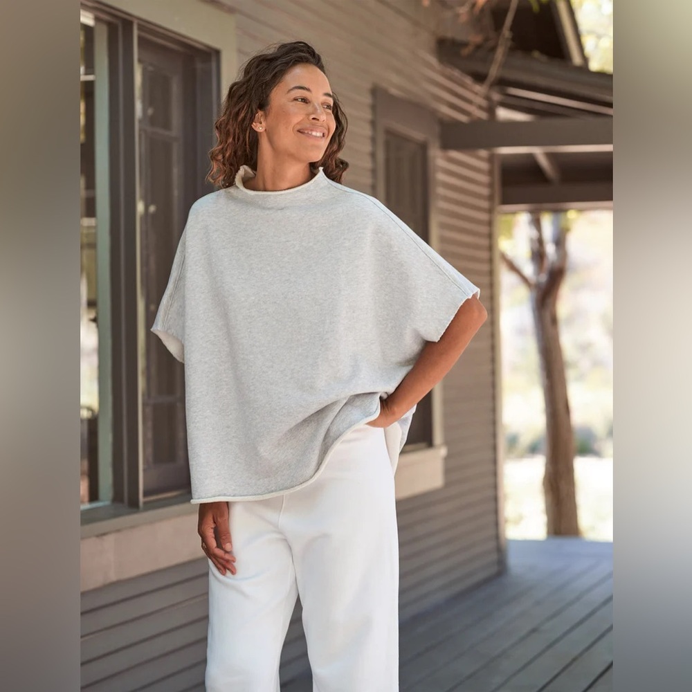 Frank & Eileen Audrey Funnel Neck Capelet Sweatshirt Gray Melange